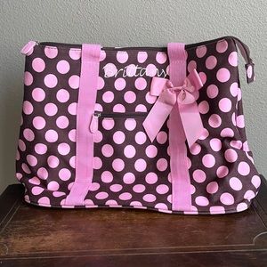 Pink Polka-Dot Brown Tote w/ Attached Wallet